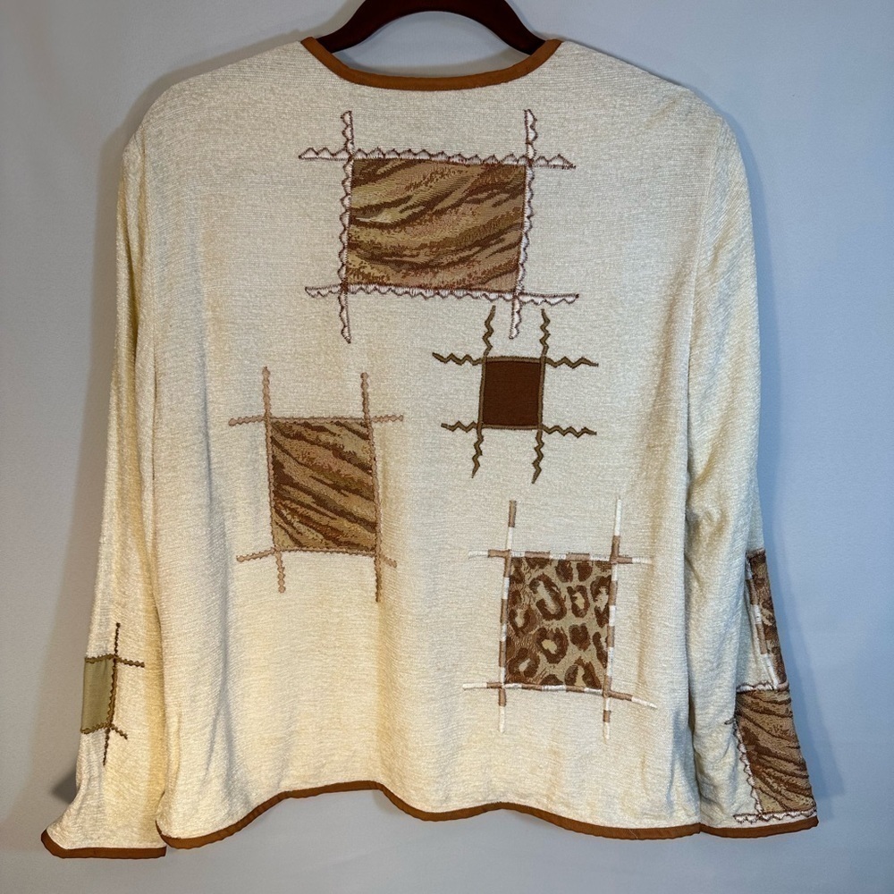 Alex Kim Cream Brown Animal Print PatchWork Front Button Oversized Jacket Size S - Picture 2 of 9